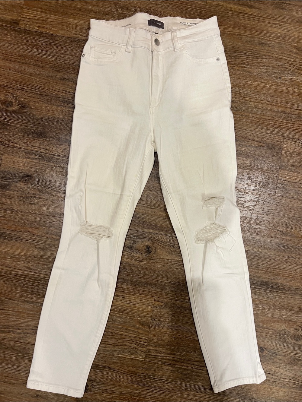 DL1961 White Skinny High-Rise Distressed Jeans